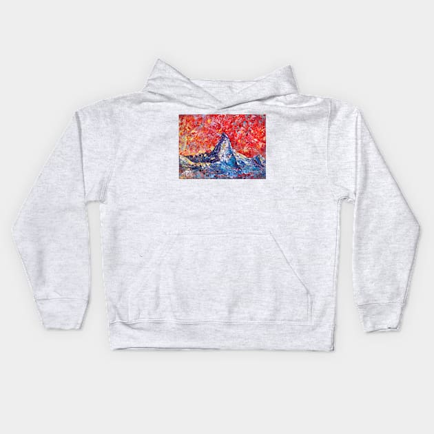 Mountain Matterhorn Under The Red Sky. Alps Kids Hoodie by NataliaShchip